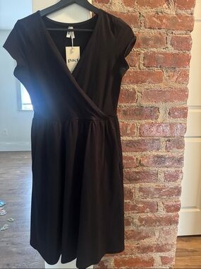 Pact Black Wrap-Front Midi Dress